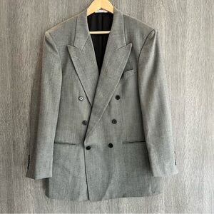 Oscar de la Renta Grey Double Breasted Suit Jacket 41R